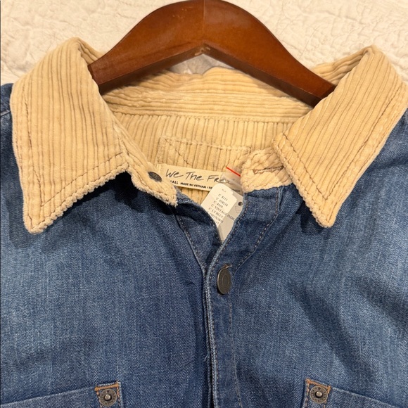 Free People Highland Hiker Top Denim We The Free Cord Collar Frayed Blue S NEW - Picture 4 of 7